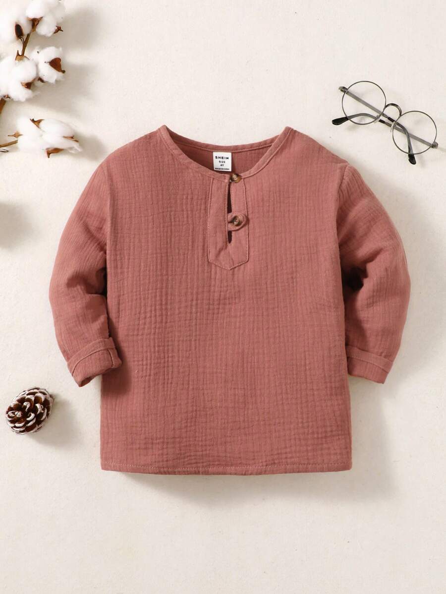 SHEIN Toddler Boys Button Front Top - Rust Brown - View 1
