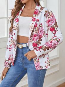 SHEIN Floral Print Shawl Collar Open Front Blazer In Fall/Winter - Multicolor - View 4