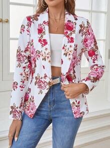 SHEIN Floral Print Shawl Collar Open Front Blazer In Fall/Winter - Multicolor - View 1