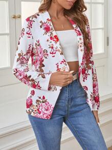 SHEIN Floral Print Shawl Collar Open Front Blazer In Fall/Winter - Multicolor - View 6
