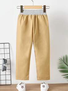 Toddler Boys Knot Front Straight Leg Trousers - Khaki - View 2