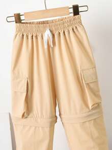 SHEIN Toddler Boys Flap Pocket Side Drawstring Waist Cargo Trousers - Khaki - View 5