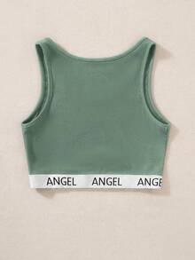 SHEIN Unity Áo crop top in chữ họa tiết áo thun nữ - Màu xanh Bạc hà - Xem 2