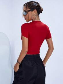 SHEIN ICON 身體熱成像印花短款T恤 - 紅色 - 查看 2