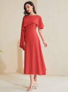 Modelyn Solid Cloak Sleeve Dress - Watermelon Pink - View 6