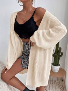 SHEIN Holidaya 落肩休闲设计开衫 - 杏色 - 查看 4