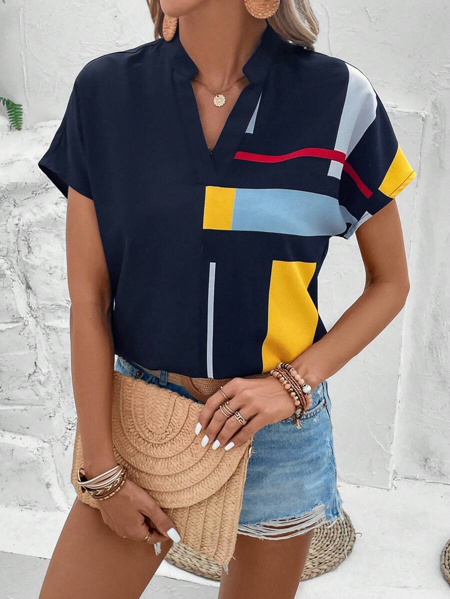 Basic T-shirt met lange mouw en V-hals - BLAUW - Kiabi - 9.00