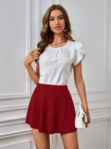 SHEIN Essnce Solid Tummy Control Skort With Phone Pocket - Burgundy - View 7