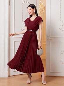Modelyn 百褶下擺連衣裙不附腰帶 - 酒紅色 - 查看 1