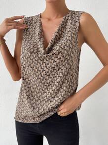 SHEIN Privé Allover Print Draped Collar Blouse - Multicolor - View 5