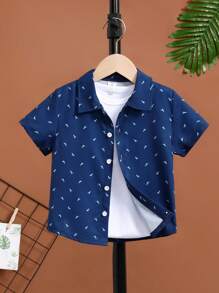 SHEIN Camisa Estampada Completa Para Niño Sin Camiseta Interior