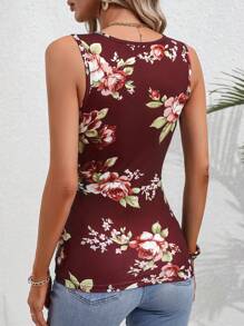 SHEIN Clasi Top Sans Manches Imprimé Floral À Ruché