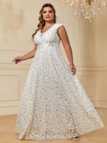 Plus Ditsy Floral Print Dress - Multicolor - View 1