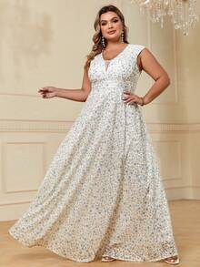 Plus Ditsy Floral Print Dress - Multicolor - View 3