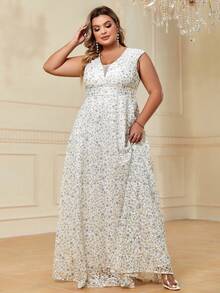 Plus Ditsy Floral Print Dress - Multicolor - View 4