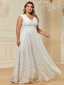 Plus Ditsy Floral Print Dress - Multicolor - View 6