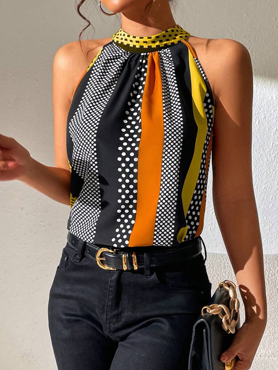 SHEIN Privé Áo sơ mi nữ Nút Chấm bi Giải trí - Nhiều màu - Xem 1