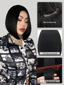 黑色短直鲍勃假发中分 12 英寸时尚女士假发合成耐热假发日常使用假发初学者友好，适合各种场合，包括圣诞节、新年、派对、度假、冬季