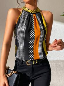 SHEIN Privé Áo sơ mi nữ Nút Chấm bi Giải trí - Nhiều màu - Xem 5