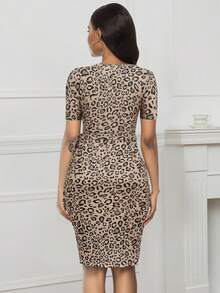 Leopard Print Knot Side Wrap Dress - Multicolor - View 2