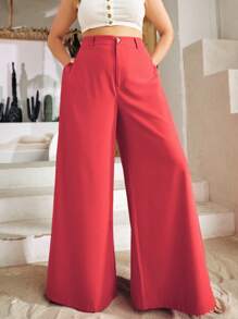 S BETRO Plus High Waist Wide Leg Trousers - Red - View 1