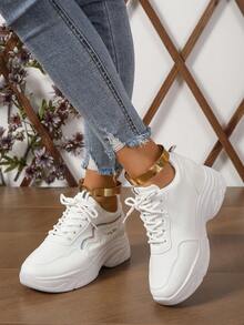 Giày thể thao cho nữ, Giày thể thao nêm phía trước có chi tiết hình ba chiều - trắng - Xem 3