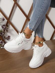 Giày thể thao cho nữ, Giày thể thao nêm phía trước có chi tiết hình ba chiều - trắng - Xem 4