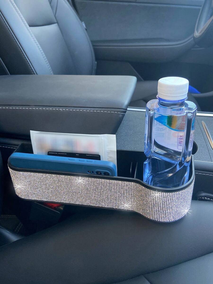 Caja de almacenamiento con diseño de diamante de imitación asiento de coche - Plateado - Ver 1