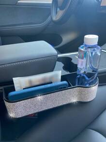Caja de almacenamiento con diseño de diamante de imitación asiento de coche - Plateado - Ver 4