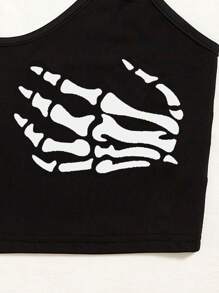 SHEIN MOOSTA Skeleton Print Crop Cami Top Graphic Tees Women Tops - Black - View 3