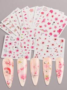 FULL BEAUTY 12pcs Pink Flower Petal Spring Style Nail Art Stickers Nails - Multicolor - View 2