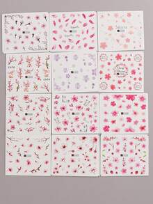 FULL BEAUTY 12pcs Pink Flower Petal Spring Style Nail Art Stickers Nails - Multicolor - View 3