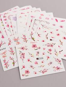 FULL BEAUTY 12pcs Pink Flower Petal Spring Style Nail Art Stickers Nails - Multicolor - View 4