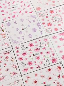 FULL BEAUTY 12pcs Pink Flower Petal Spring Style Nail Art Stickers Nails - Multicolor - View 5