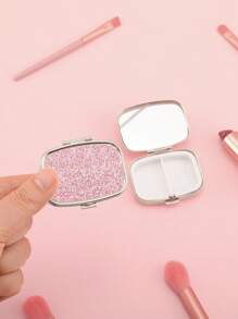 可折疊化妝鏡1入組金屬亮絲袖珍化妝鏡帶收納盒便攜旅行鏡子適合女士和女孩禮品送給女士妻子姐妹青少年女朋友 - 粉色 - 查看 1