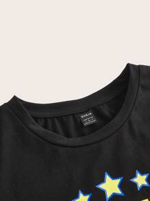 SHEIN ICON 幾何和標語圖案短款T恤 - 黑色 - 查看 3