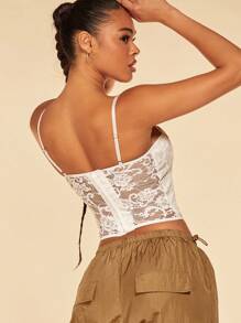SHEIN BAE Solid Bustier Lace Cami Top - White - View 2