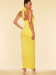 SHEIN BAE 素色繞頸露背緊身連衣裙