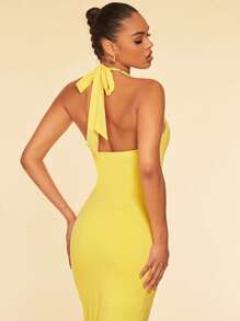 SHEIN BAE 素色繞頸露背緊身連衣裙