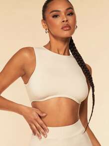 SHEIN BAE Bộ đồ hai mảnh nữ Bất đối xứng Gân đan màu trơn Giải trí - Màu be - Xem 6