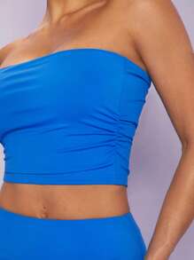 SHEIN BAE Bộ đồ hai mảnh nữ màu trơn Giải trí - Màu xanh lam - Xem 7