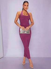 SHEIN BAE 素色掛脖上衣和鉛筆裙