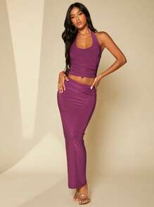 SHEIN BAE 素色掛脖上衣和鉛筆裙