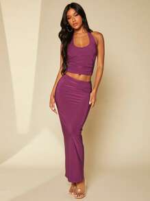 SHEIN BAE 素色掛脖上衣和鉛筆裙