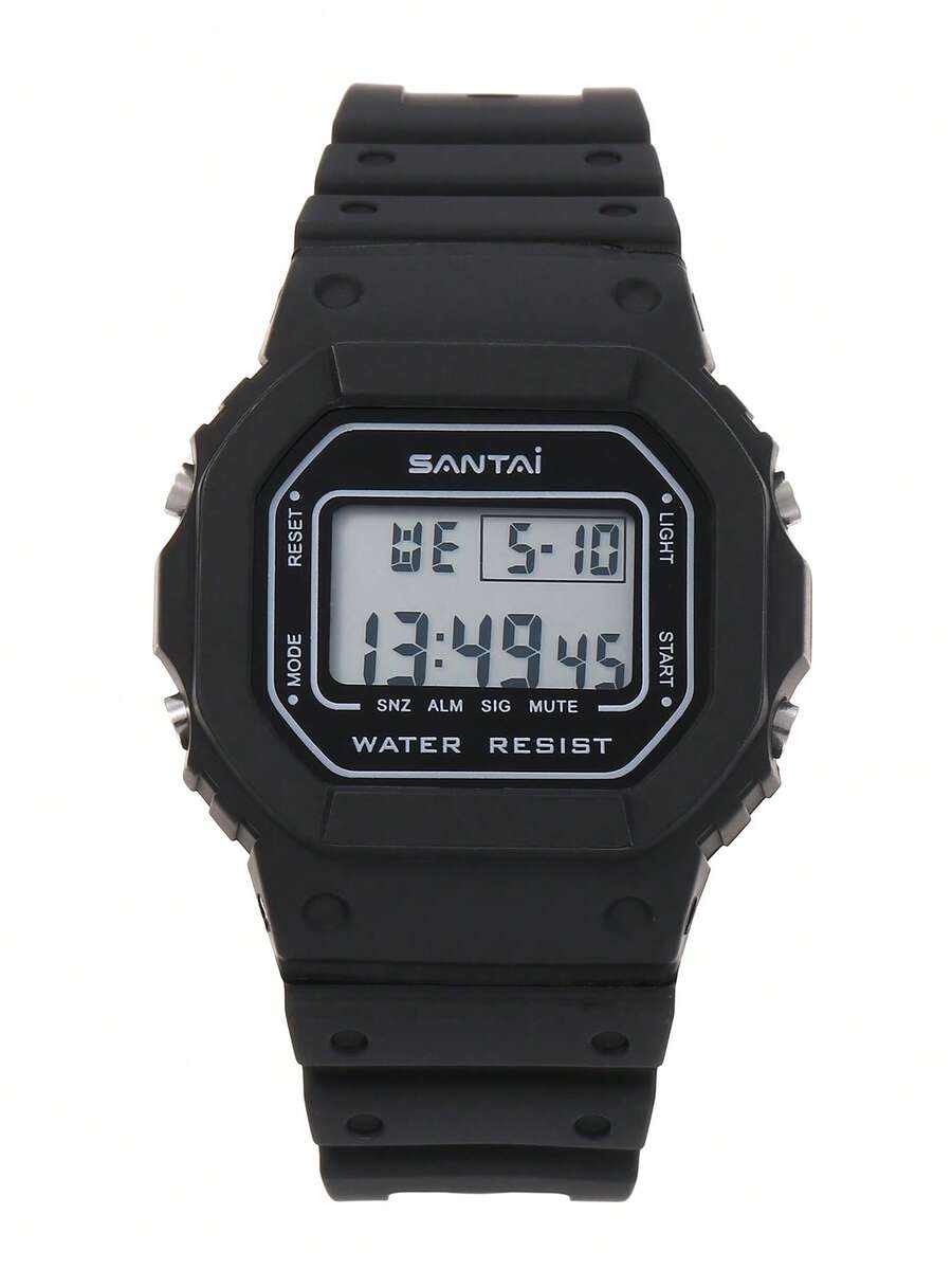 Niños 1 pieza Reloj digital cuadrado esfera impermeable para vida diaria - Negro - Ver 1