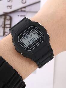 Niños 1 pieza Reloj digital cuadrado esfera impermeable para vida diaria - Negro - Ver 2