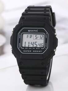 Niños 1 pieza Reloj digital cuadrado esfera impermeable para vida diaria - Negro - Ver 3