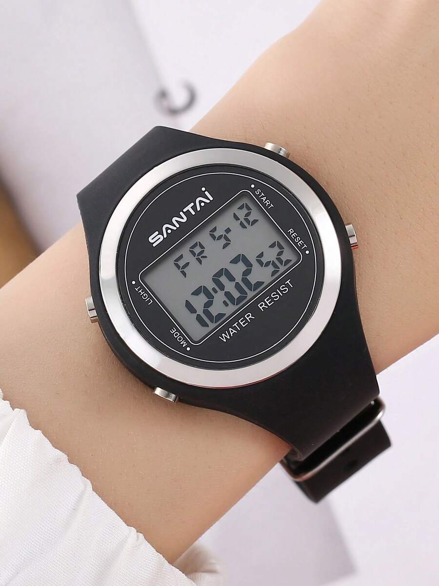 1pc Kids Silicone Strap Water Resistant Digital Watch For Daily Life - Black - View 1