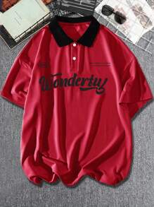 Aesthetic Post 男士字母圖案拼接領POLO衫 - 紅色 - 查看 1