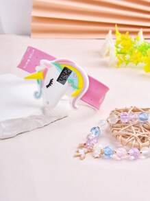 1pc Kids Unicorn Decor Dial Digital Watch & 1pc Beaded Bracelet For Daily Life - Pink - View 4